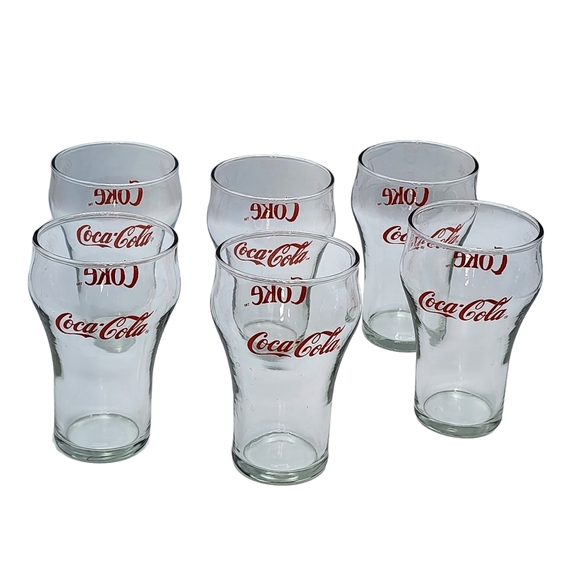 Set of 6‎ Vintage Clear COKE Coca-Cola Glasses Red Lettering 12oz - Picture 1 of 8
